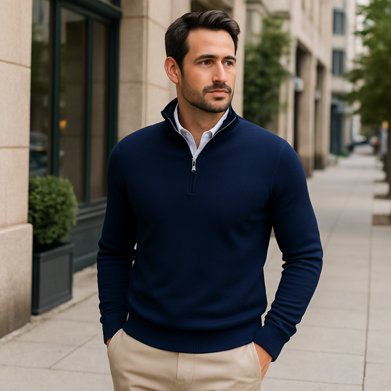 Maglione da Uomo con Mezza Zip | Tessuto Morbido e Colletto Alto