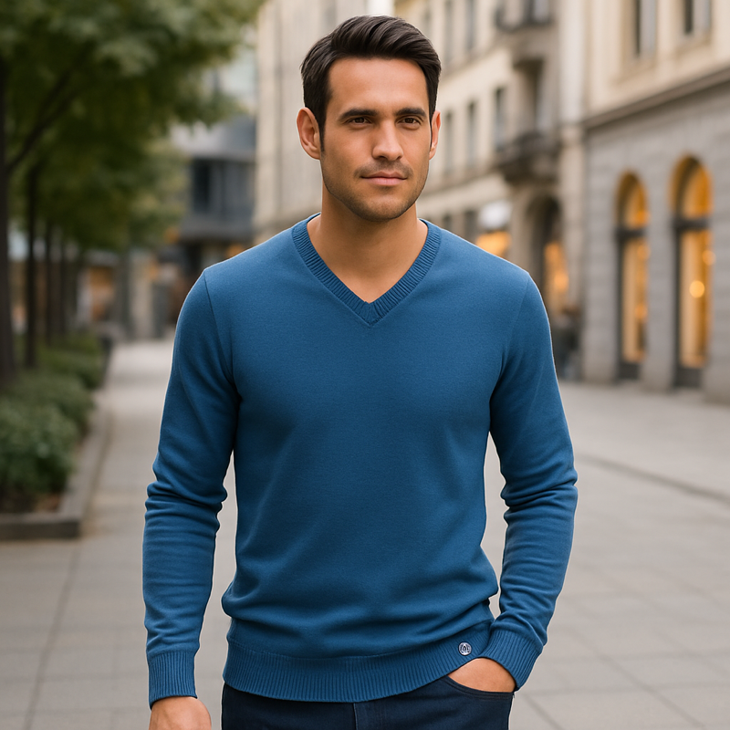 Maglione da Uomo con Scollo a V | Misto Cotone e Vestibilità Regolare